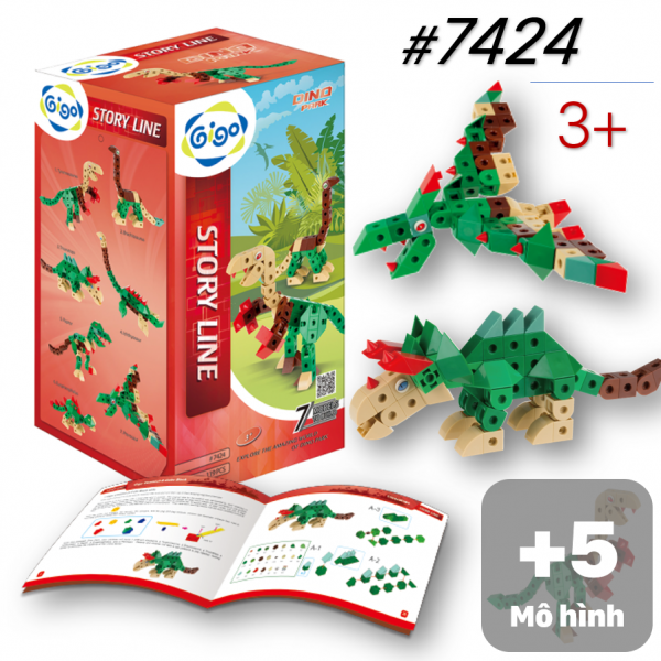 Bộ đồ chơi lắp ráp Công viên khủng long 7 mô hình 119 miếng ghép 7424 Gigo toys